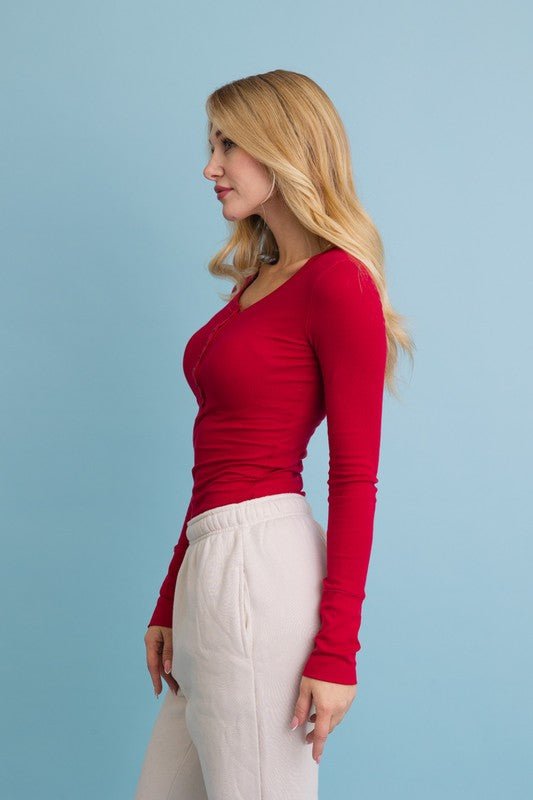 The Henley Top with Buttons - ivyandlavyboutique Leto Accessories