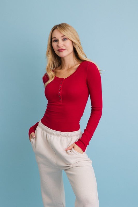 The Henley Top with Buttons - ivyandlavyboutique Leto Accessories