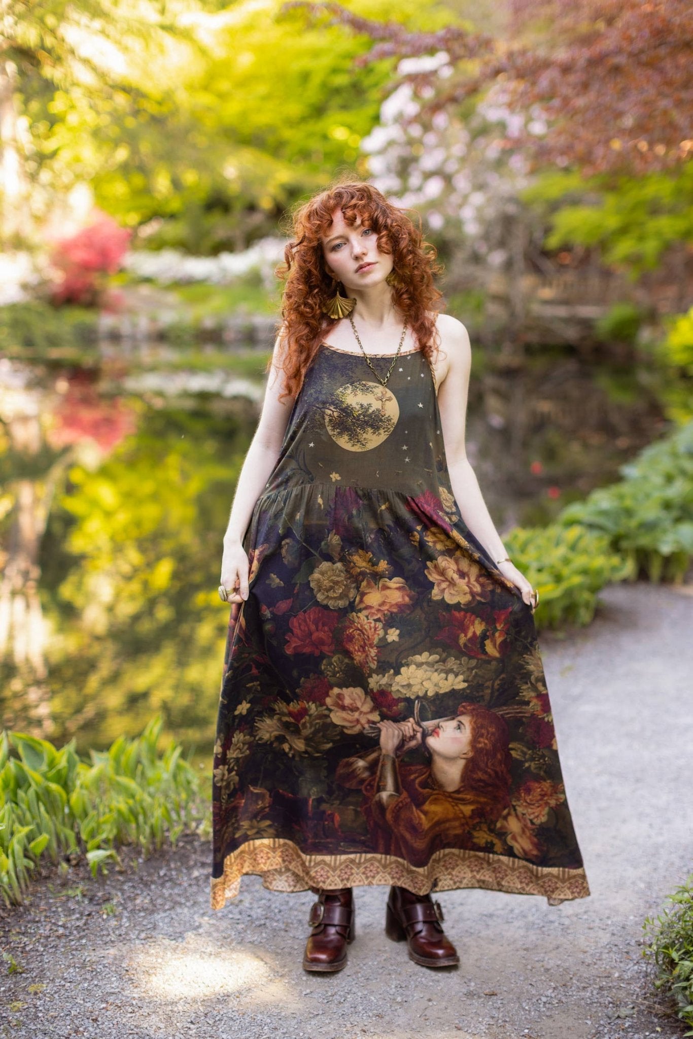 The Messenger Long Maxi Slip Dress w/ Joan of Arc & Florals - ivyandlavyboutique Market of Stars (USA)