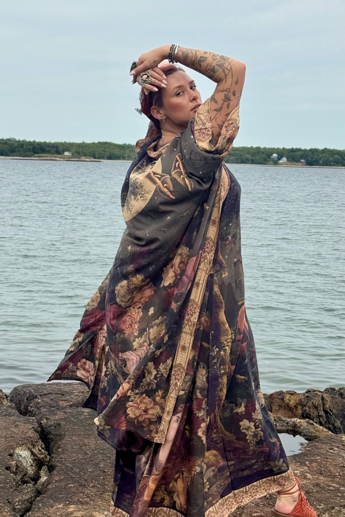 The Messenger Long Maxi Slip Dress w/ Joan of Arc & Florals - ivyandlavyboutique Market of Stars (USA)