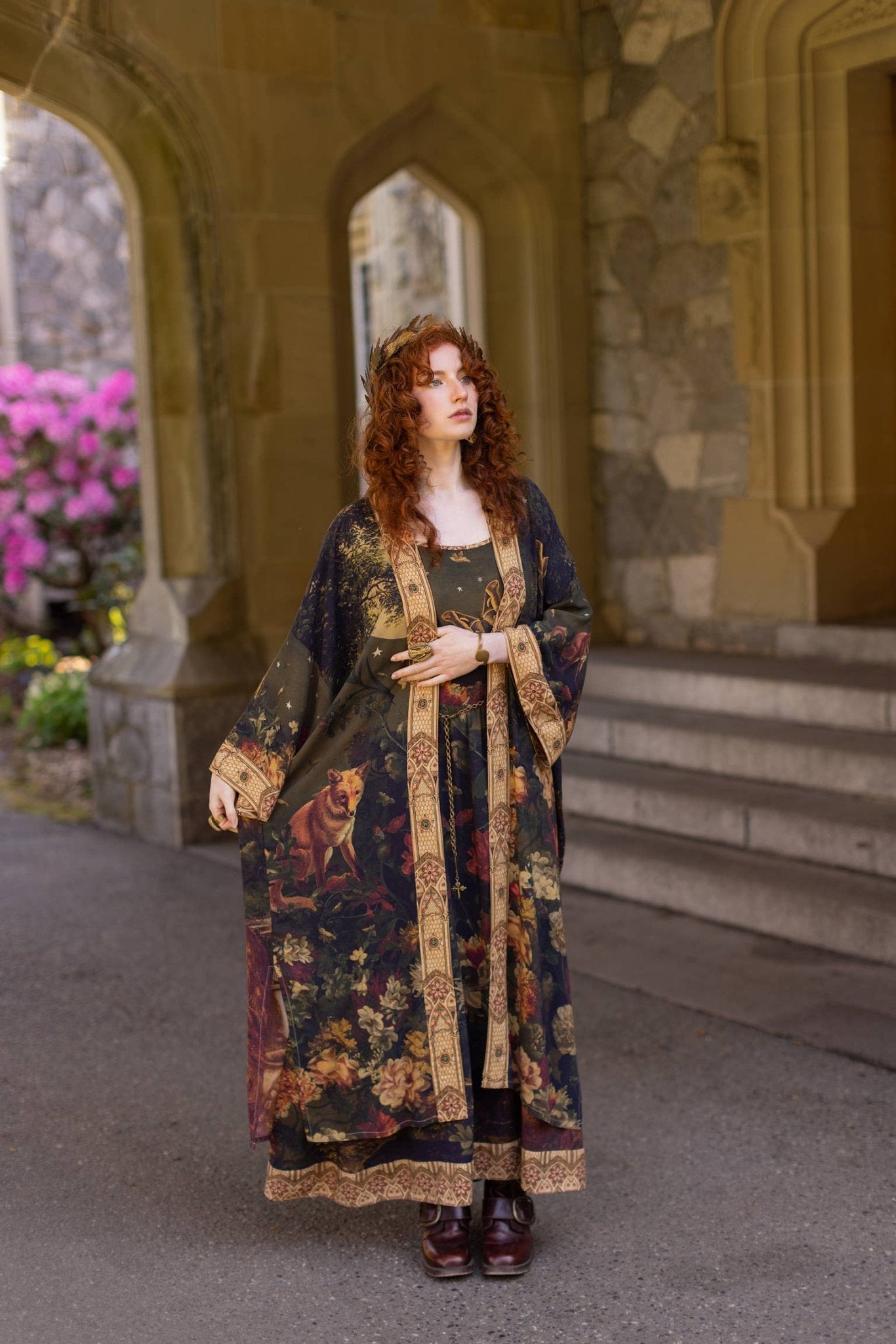 The Messenger Opera Duster Robe w/ Joan of Arc & Florals - ivyandlavyboutique Market of Stars (USA)