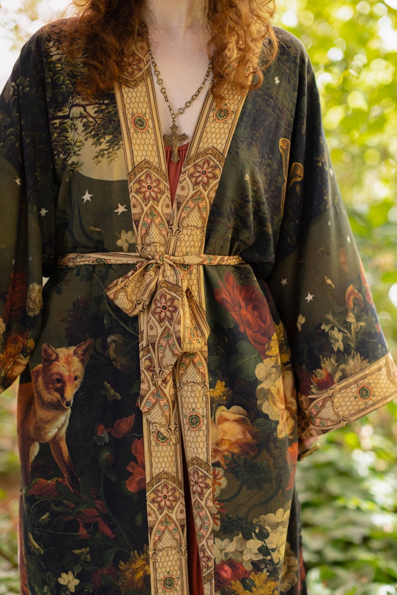 The Messenger Opera Duster Robe w/ Joan of Arc & Florals - ivyandlavyboutique Market of Stars (USA)
