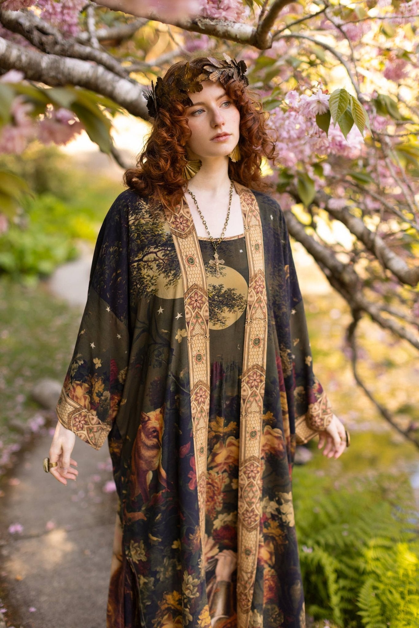 The Messenger Opera Duster Robe w/ Joan of Arc & Florals - ivyandlavyboutique Market of Stars (USA)
