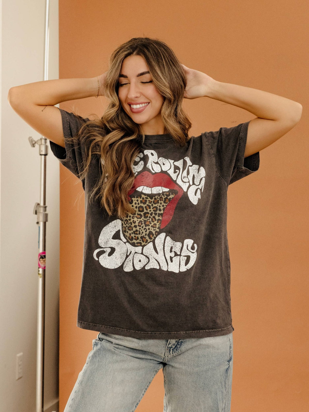 The Rolling Stones Leopard Words Smoke Licensed Hi-Dive Tee - ivyandlavyboutique LivyLu