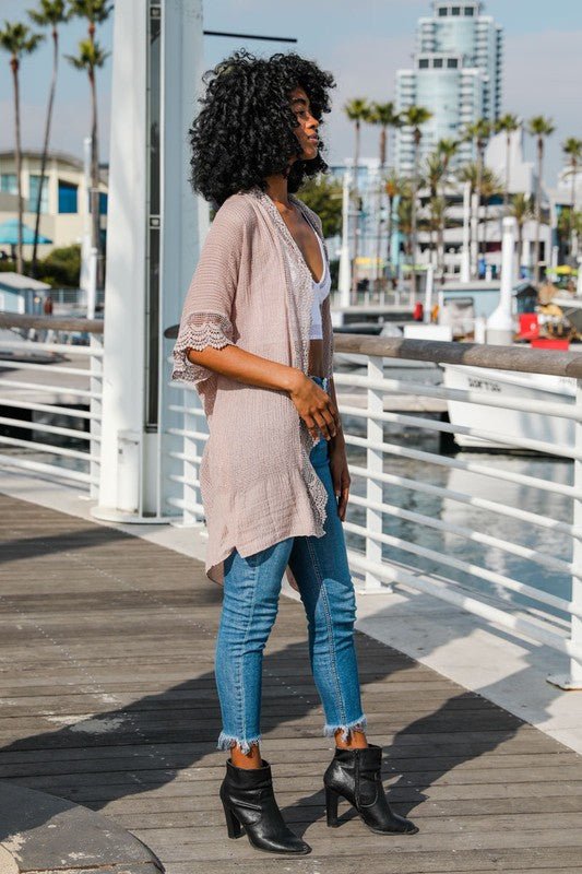 The Scallop Lace Trim Kimono - ivyandlavyboutique Leto Accessories