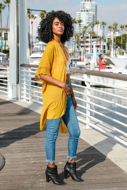 The Scallop Lace Trim Kimono - ivyandlavyboutique Leto Accessories