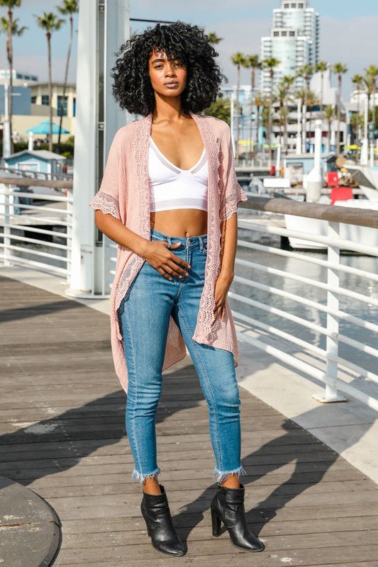 The Scallop Lace Trim Kimono - ivyandlavyboutique Leto Accessories