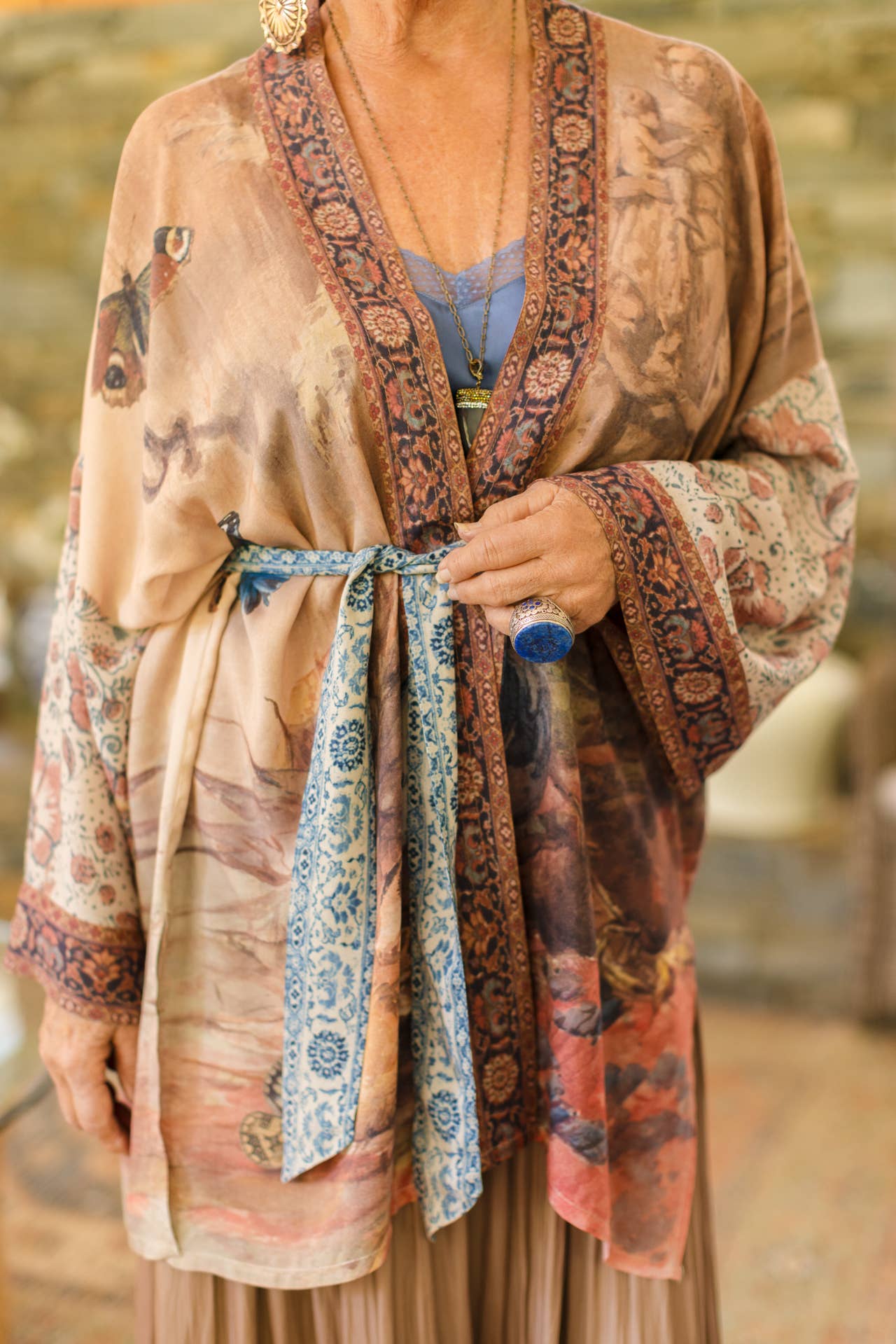 The Storyteller Matinée Duster Kimono w/ Sunflowers, Pottery - ivyandlavyboutique Market of Stars