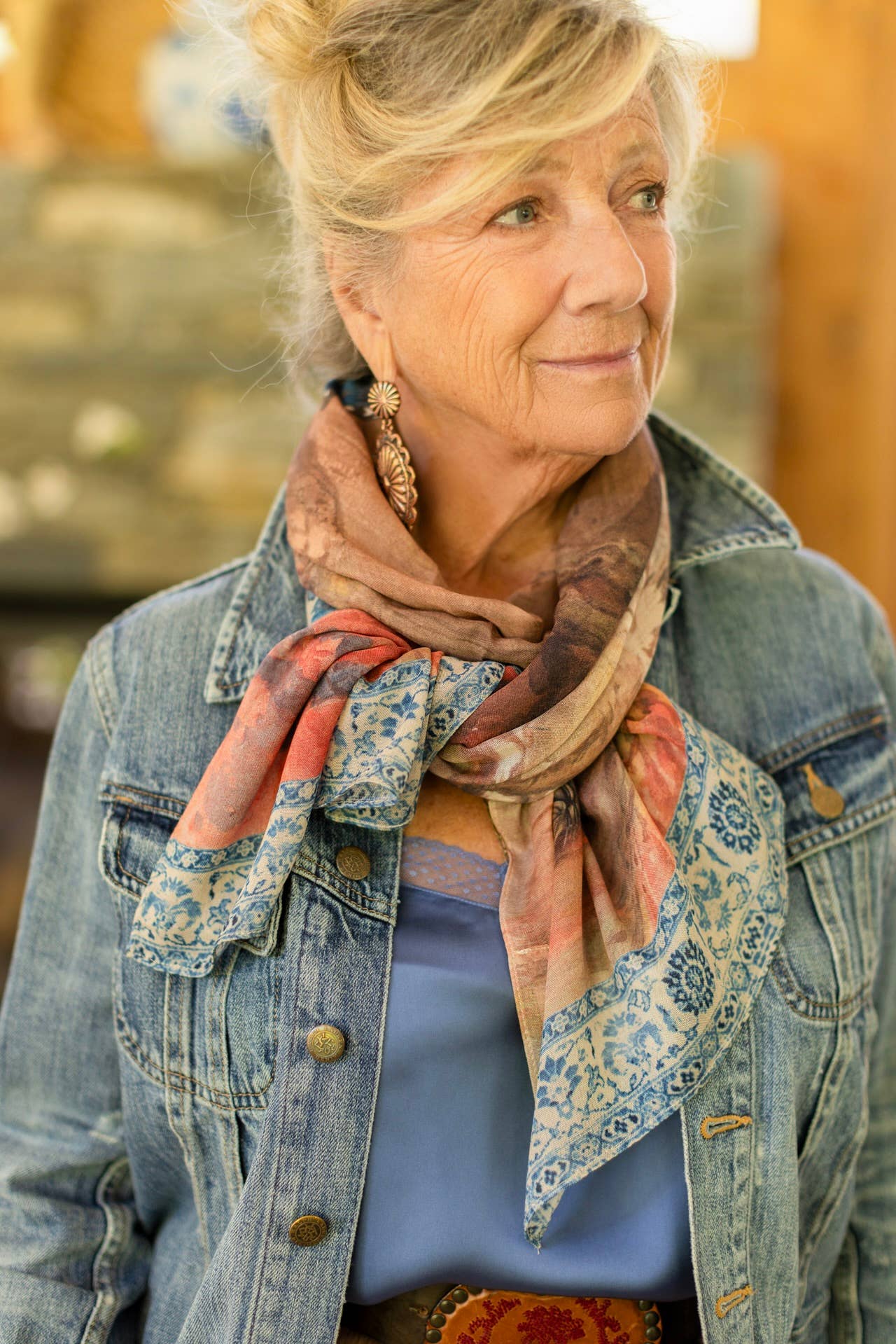 The Storyteller Scarf with Sunflowers and Pottery Print - ivyandlavyboutique Market of Stars