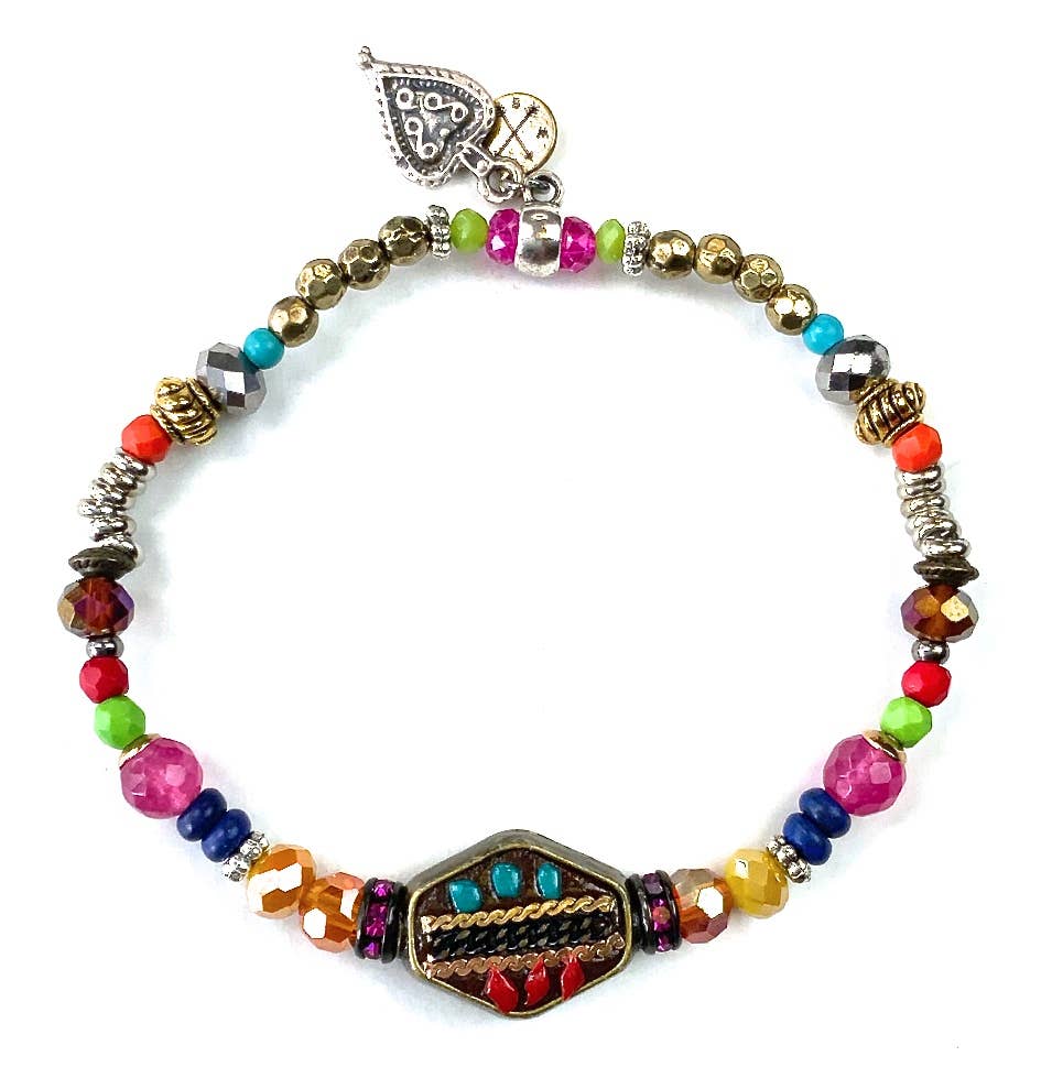 Thin Beaded Bracelet with Dangles - ivyandlavyboutique Lost & Found Trading