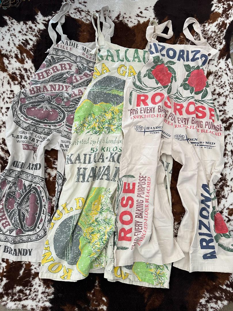 Golden Combo Picnic Market Fresh Overalls Cottage Core Boho Flour Sack