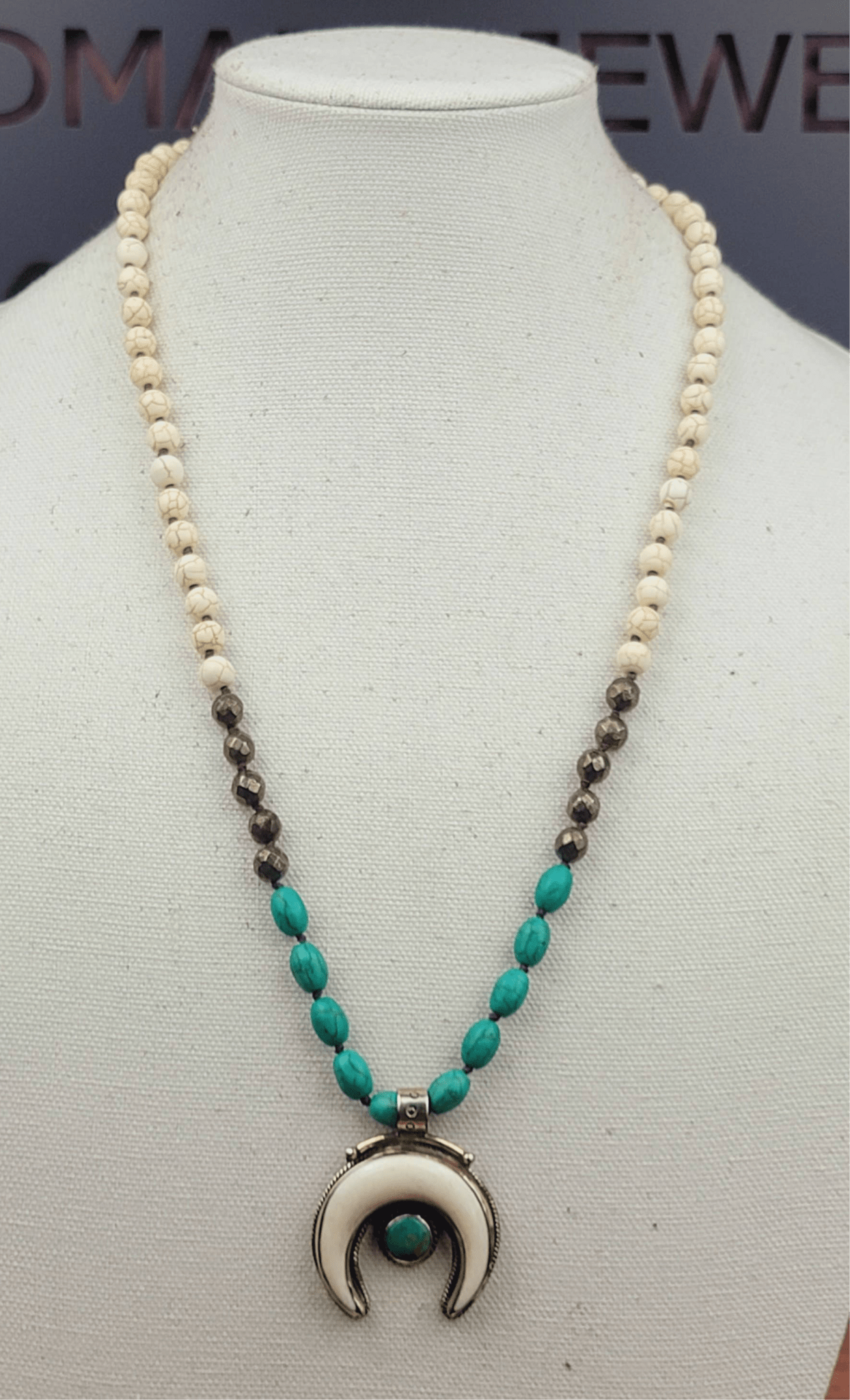 Tibetan Bone & Turquoise Naja Pendant Beaded Necklace - ivyandlavyboutique ZINC Designs