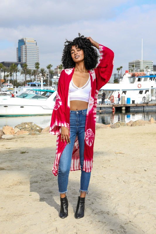 Tie - Dye Longline Kimono with Full Sleeves - ivyandlavyboutique Leto Accessories