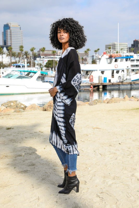 Tie - Dye Longline Kimono with Full Sleeves - ivyandlavyboutique Leto Accessories