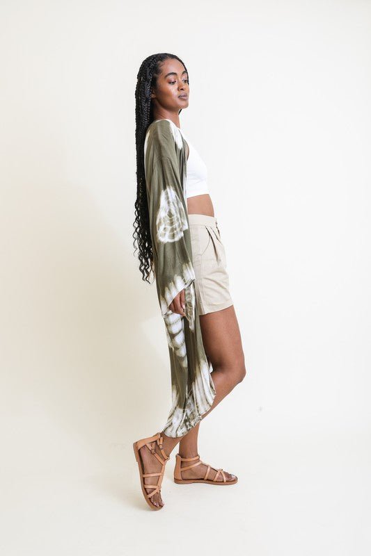 Tie - Dye Longline Kimono with Full Sleeves - ivyandlavyboutique Leto Accessories