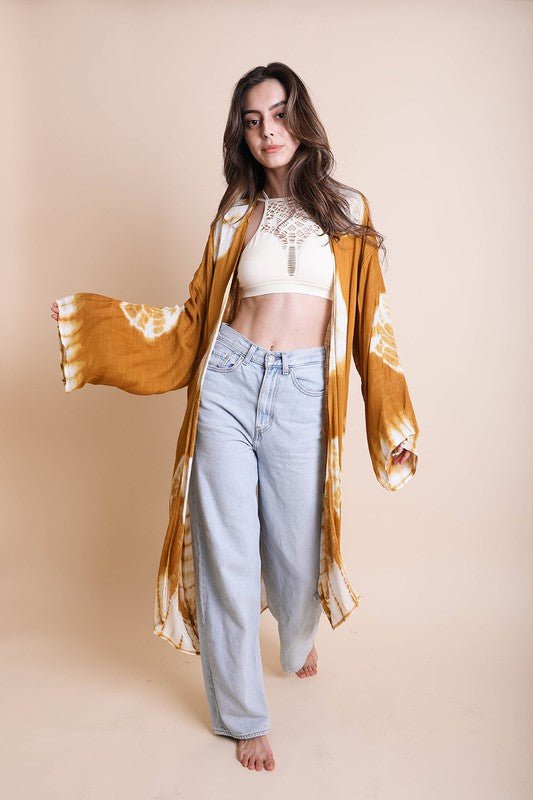 Tie - Dye Longline Kimono with Full Sleeves - ivyandlavyboutique Leto Accessories