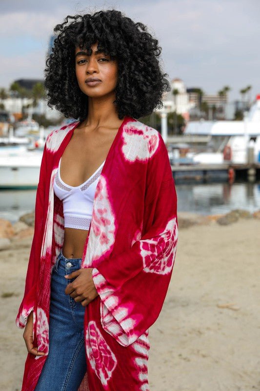 Tie - Dye Longline Kimono with Full Sleeves - ivyandlavyboutique Leto Accessories