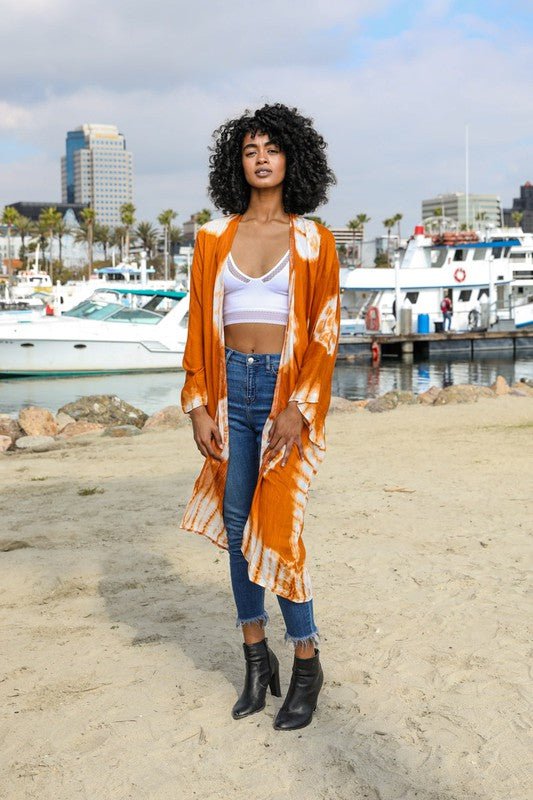 Tie - Dye Longline Kimono with Full Sleeves - ivyandlavyboutique Leto Accessories
