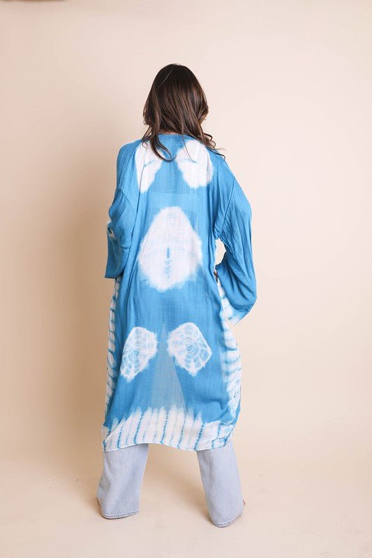 Tie - Dye Longline Kimono with Full Sleeves - ivyandlavyboutique Leto Accessories