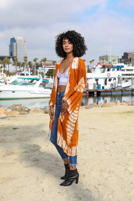 Tie - Dye Longline Kimono with Full Sleeves - ivyandlavyboutique Leto Accessories