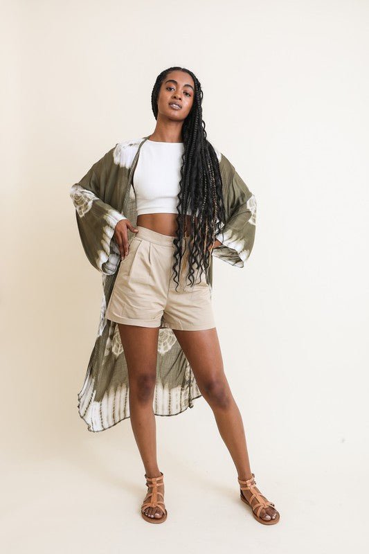 Tie - Dye Longline Kimono with Full Sleeves - ivyandlavyboutique Leto Accessories