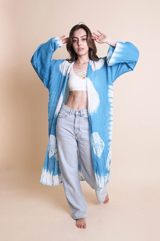 Tie - Dye Longline Kimono with Full Sleeves - ivyandlavyboutique Leto Accessories