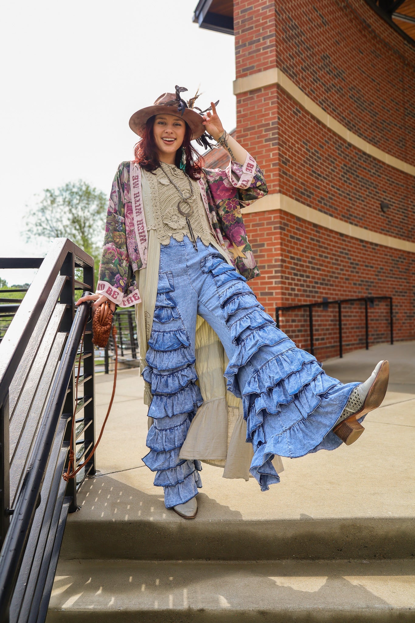 Tiered Ruffle Bell Bottom Denim Pants - ivyandlavyboutique Blue Velvet