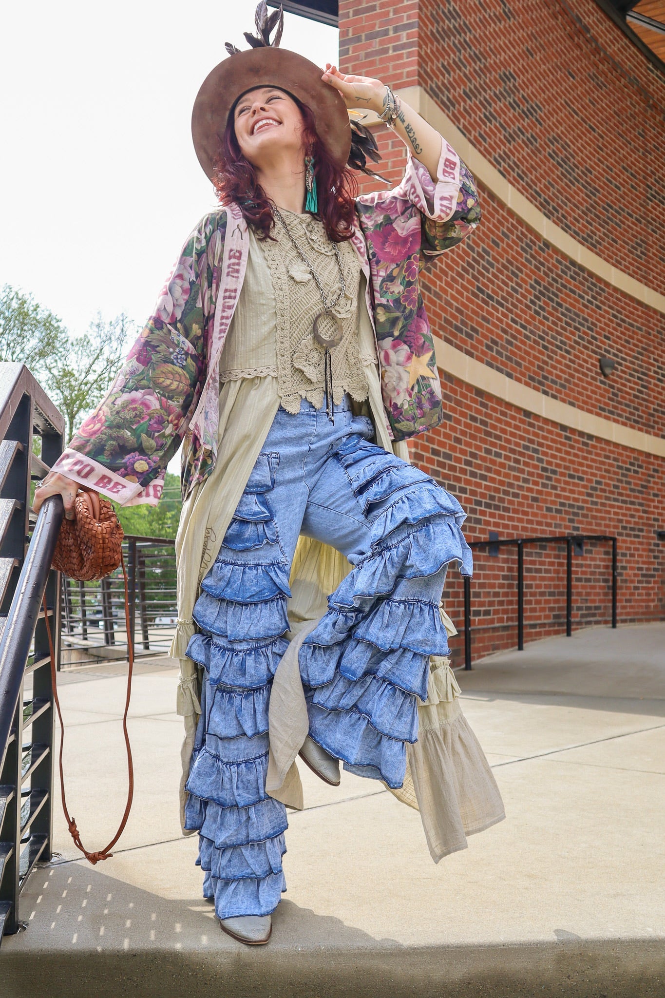 Tiered Ruffle Bell Bottom Denim Pants - ivyandlavyboutique Blue Velvet