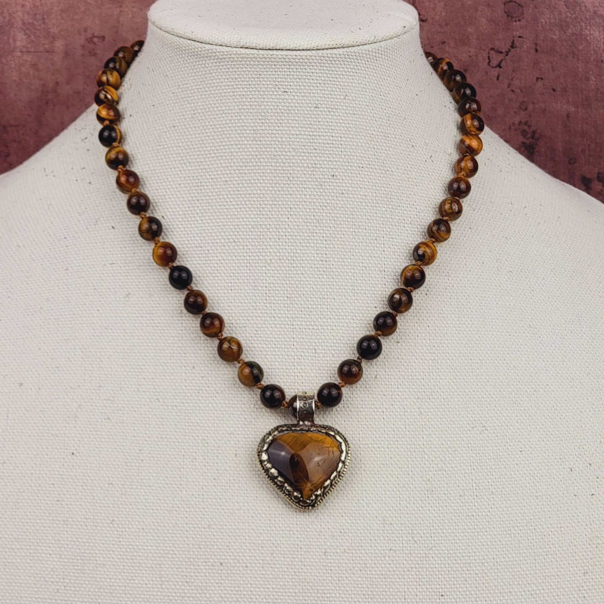 Tiger Eye Tibetan Heart Pendant Beaded Necklace - ivyandlavyboutique ZINC Designs