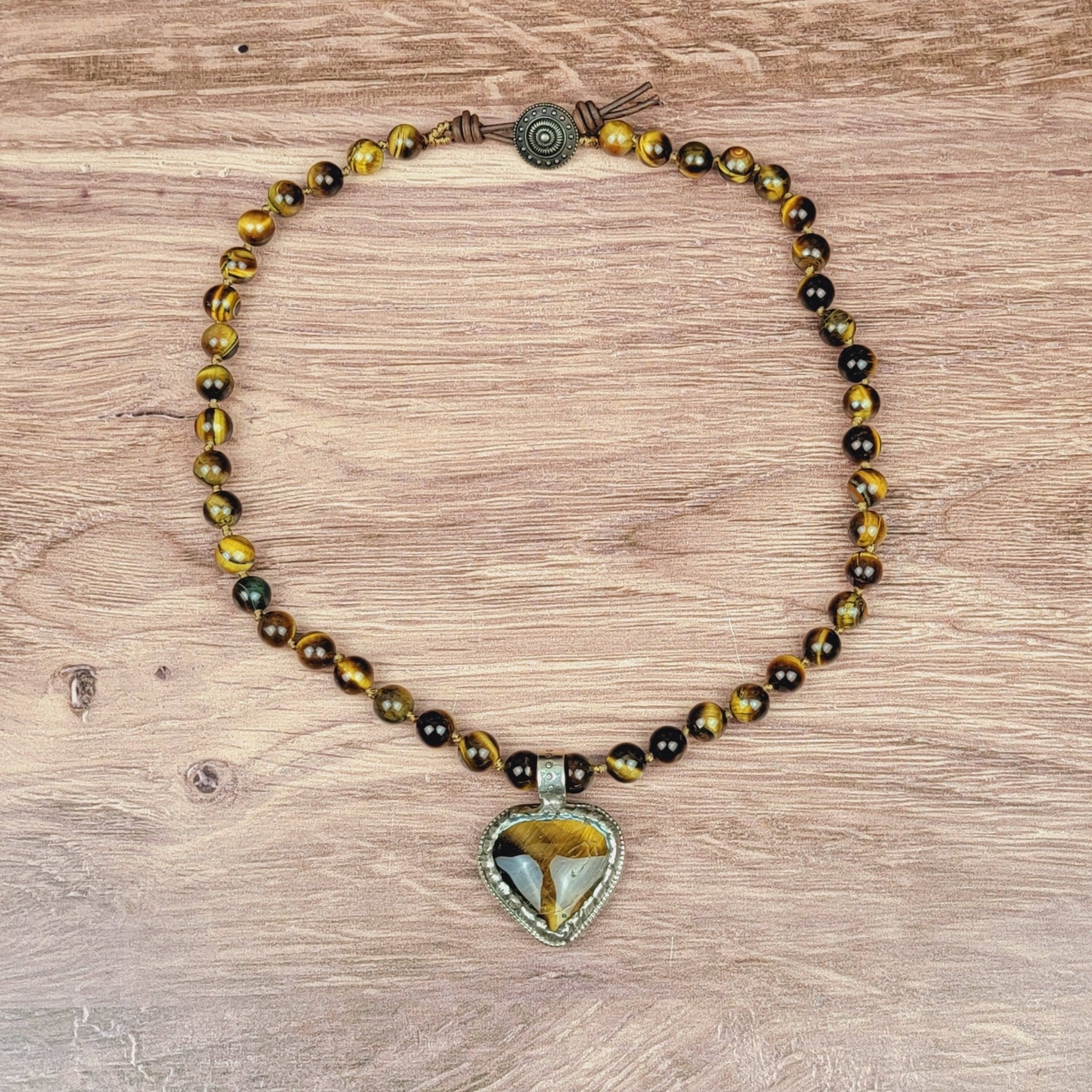 Tiger Eye Tibetan Heart Pendant Beaded Necklace - ivyandlavyboutique ZINC Designs