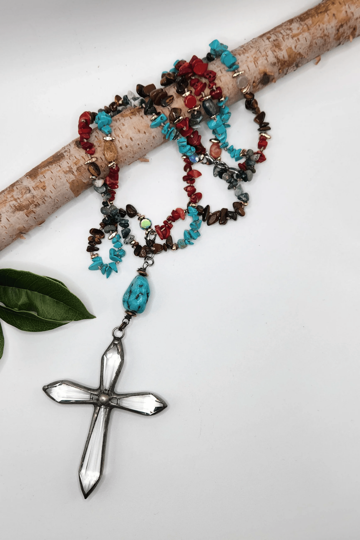 Turquoise & Crystal Cross Necklace - ivyandlavyboutique Spirit Lala