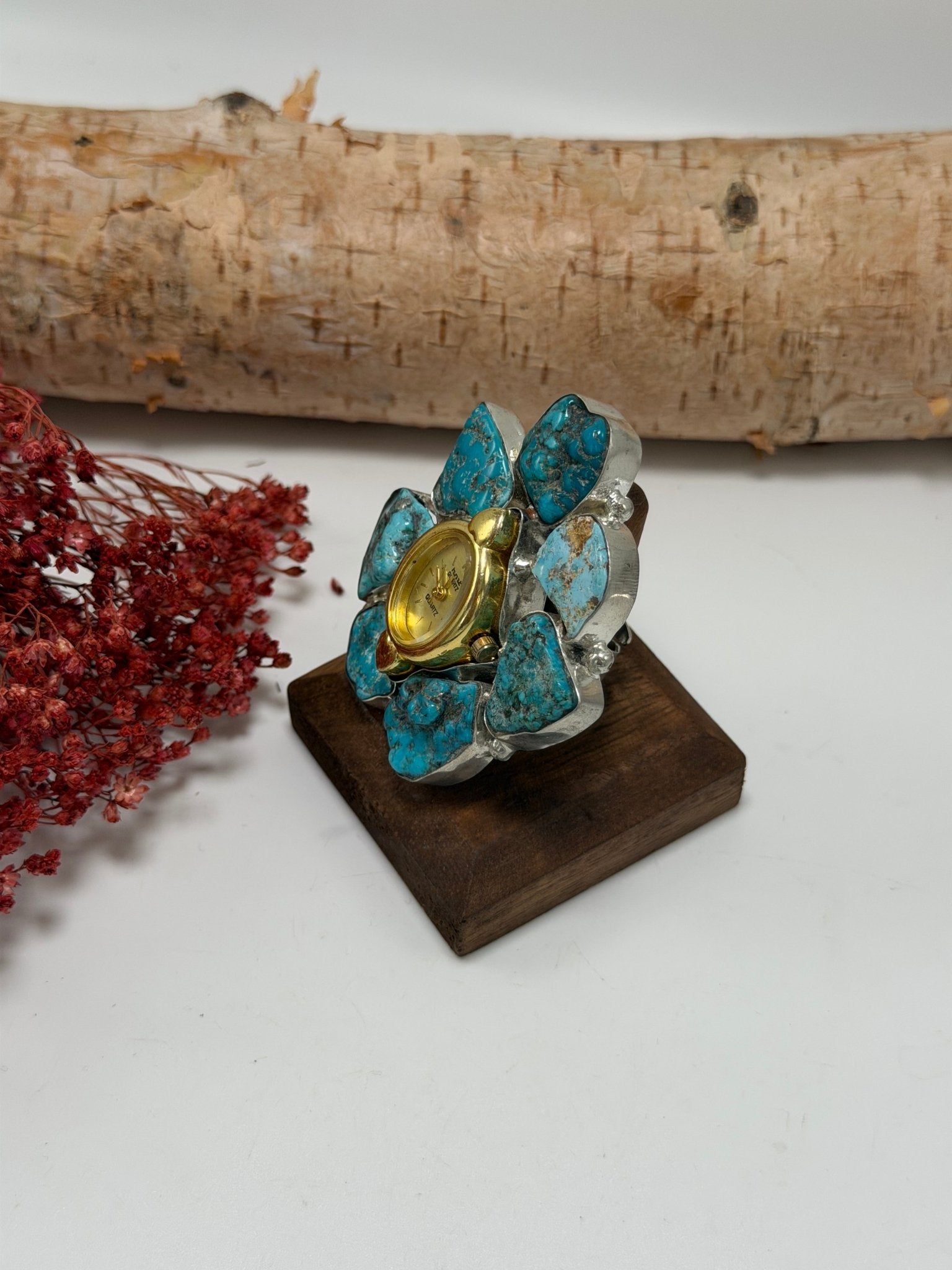 Turquoise & Gold Tick Tock Watch Ring 1 - ivyandlavyboutique ivyandlavyboutique