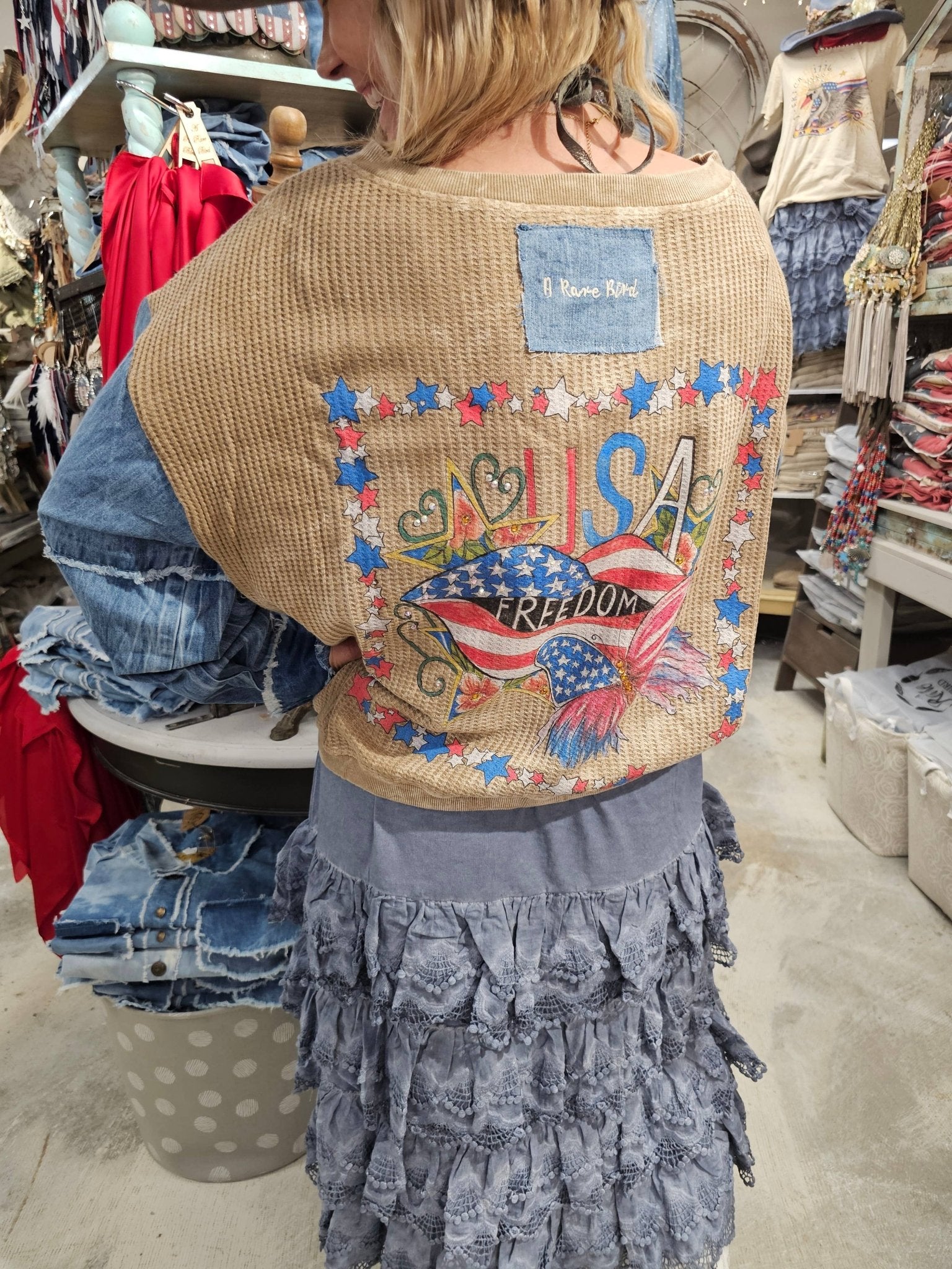 USA Freedom Waffle Jacket - ivyandlavyboutique A Rare Bird Shop