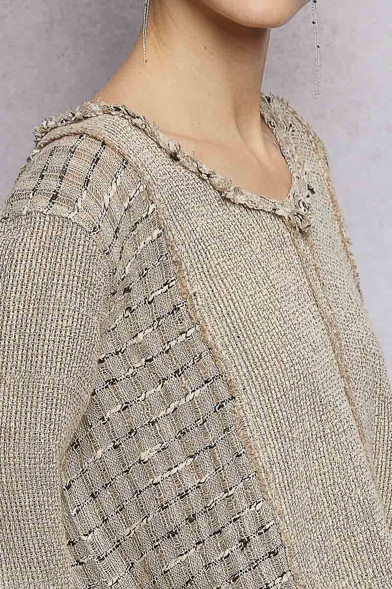 V - Neck High - Low Cut Outseam Raw Edge Linen Top - ivyandlavyboutique Pol Clothing