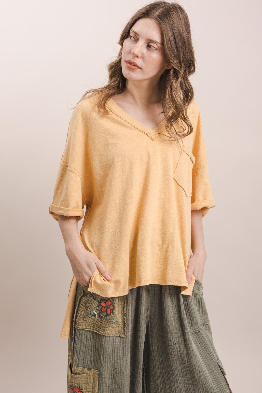 V Neck Short Sleeve Oversized Top - ivyandlavyboutique Blue Velvet