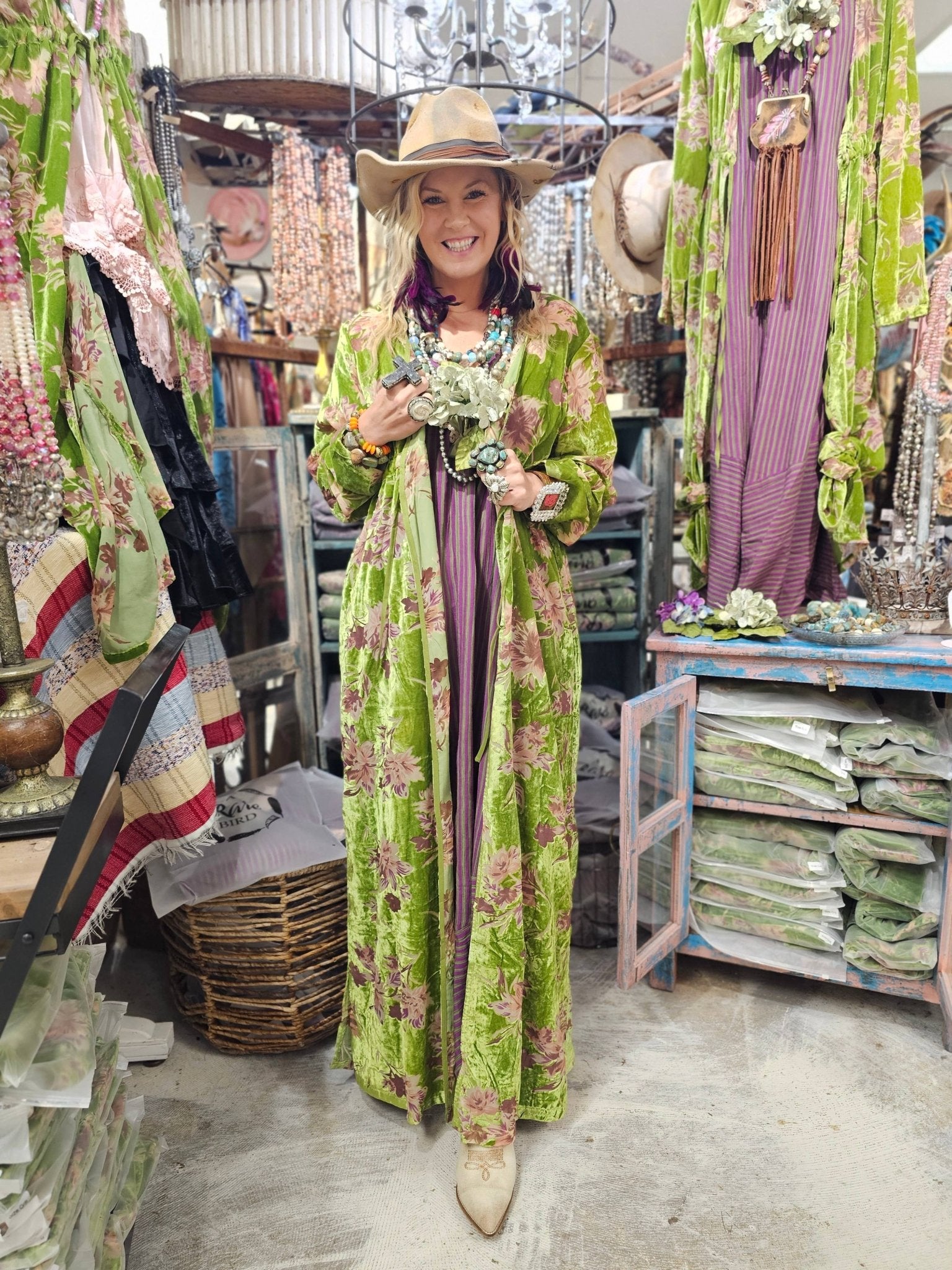 Velvet Burnout Elegant Duster - ivyandlavyboutique A Rare Bird Shop