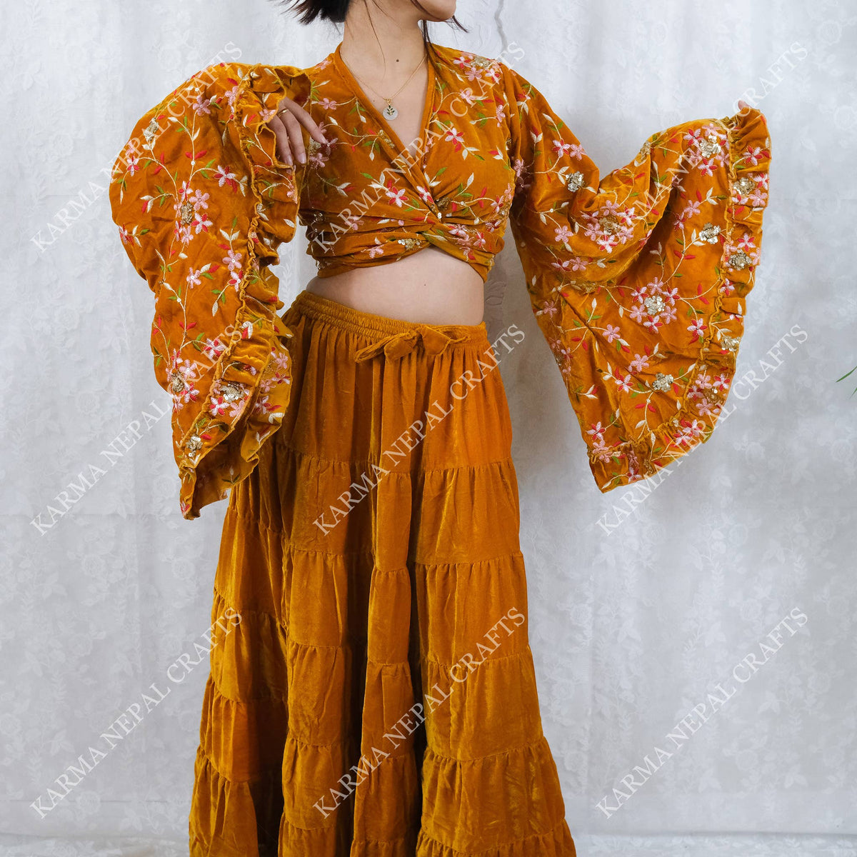 Velvet Hand Embroidered Wrap Top - ivyandlavyboutique Karma Nepal Crafts