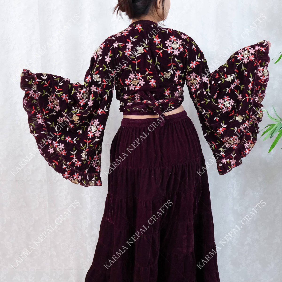 Velvet Hand Embroidered Wrap Top - ivyandlavyboutique Karma Nepal Crafts