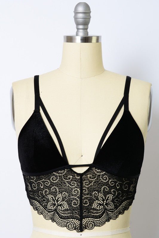Velvet longline Lace Bralette - ivyandlavyboutique Leto Accessories