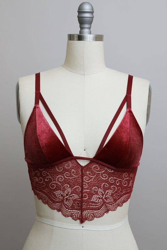 Velvet longline Lace Bralette - ivyandlavyboutique Leto Accessories