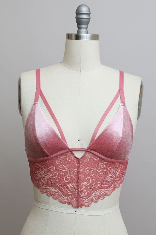 Velvet longline Lace Bralette - ivyandlavyboutique Leto Accessories