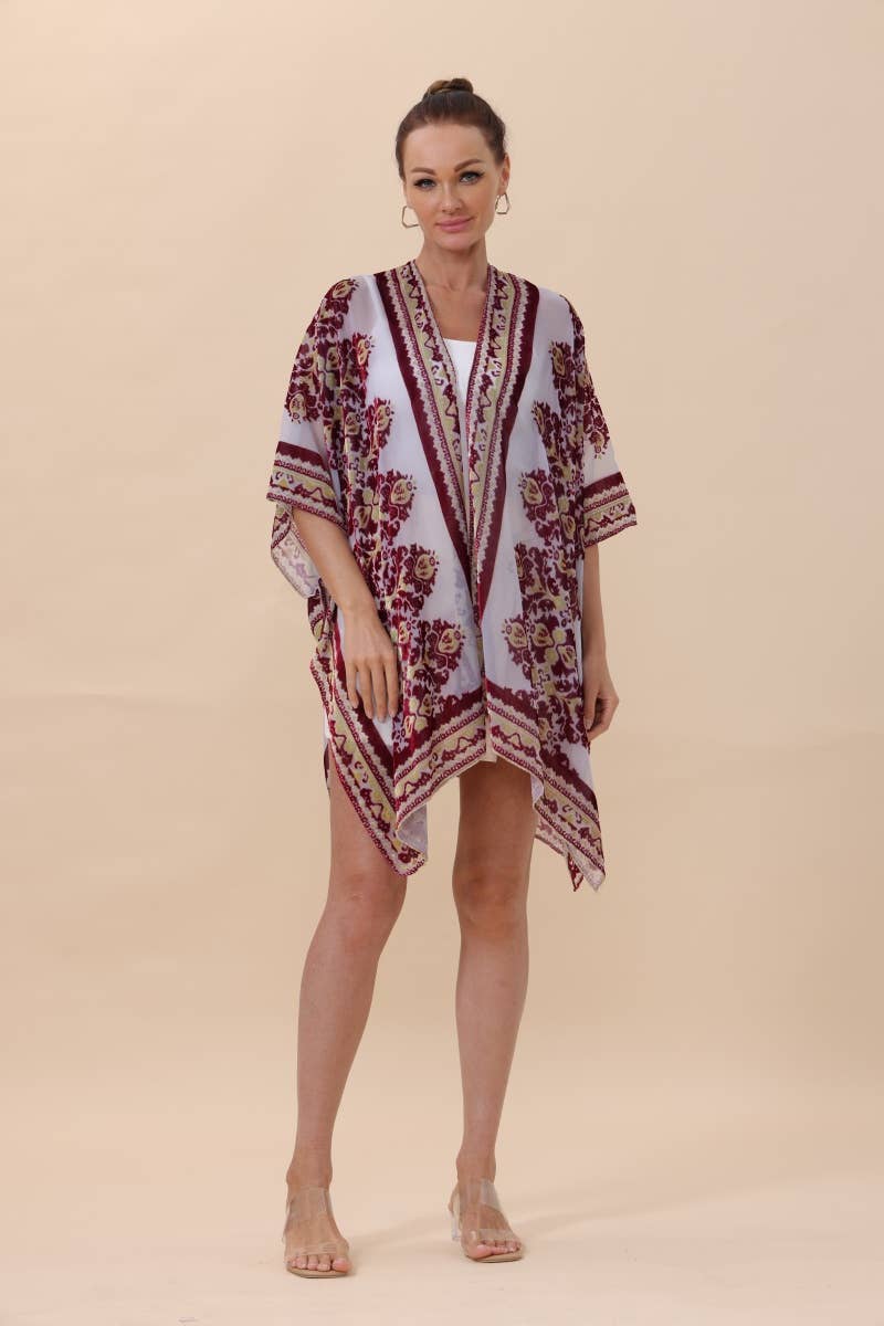 Velvet Rose Regal Kimono Cardigan - Sheer & Velvet!: Red - ivyandlavyboutique Leto Accessories