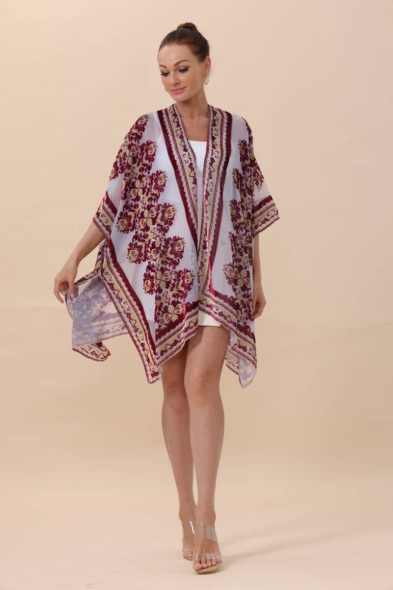 Velvet Rose Regal Kimono Cardigan - Sheer & Velvet!: Red - ivyandlavyboutique Leto Accessories