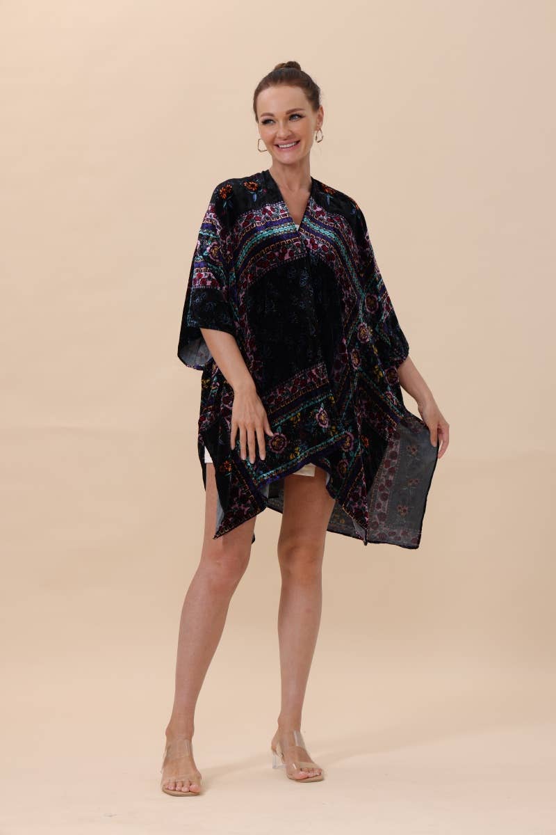 Velvet Stripes with Floral Patterns Kimono Texture Heaven: Black - ivyandlavyboutique Leto Accessories