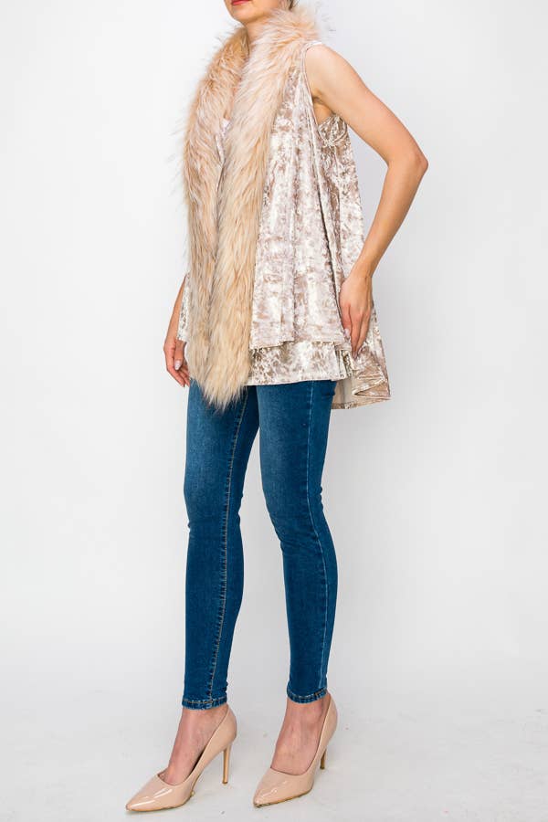 VELVET VEST WITH FAUX FUR COLLAR - ivyandlavyboutique Origami Apparel ~ Lace and Crochet inspired