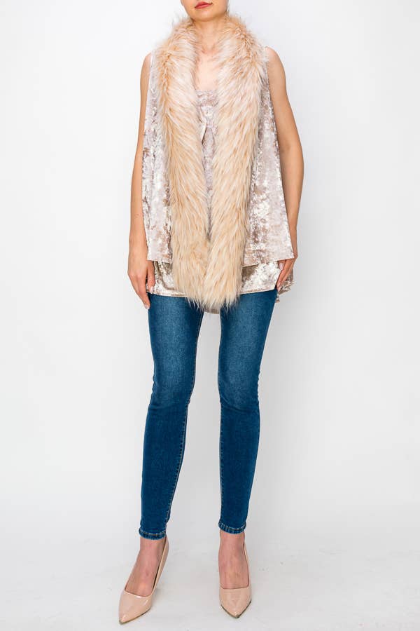 VELVET VEST WITH FAUX FUR COLLAR - ivyandlavyboutique Origami Apparel ~ Lace and Crochet inspired