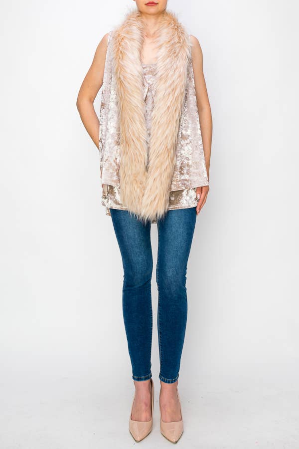 VELVET VEST WITH FAUX FUR COLLAR - ivyandlavyboutique Origami Apparel ~ Lace and Crochet inspired