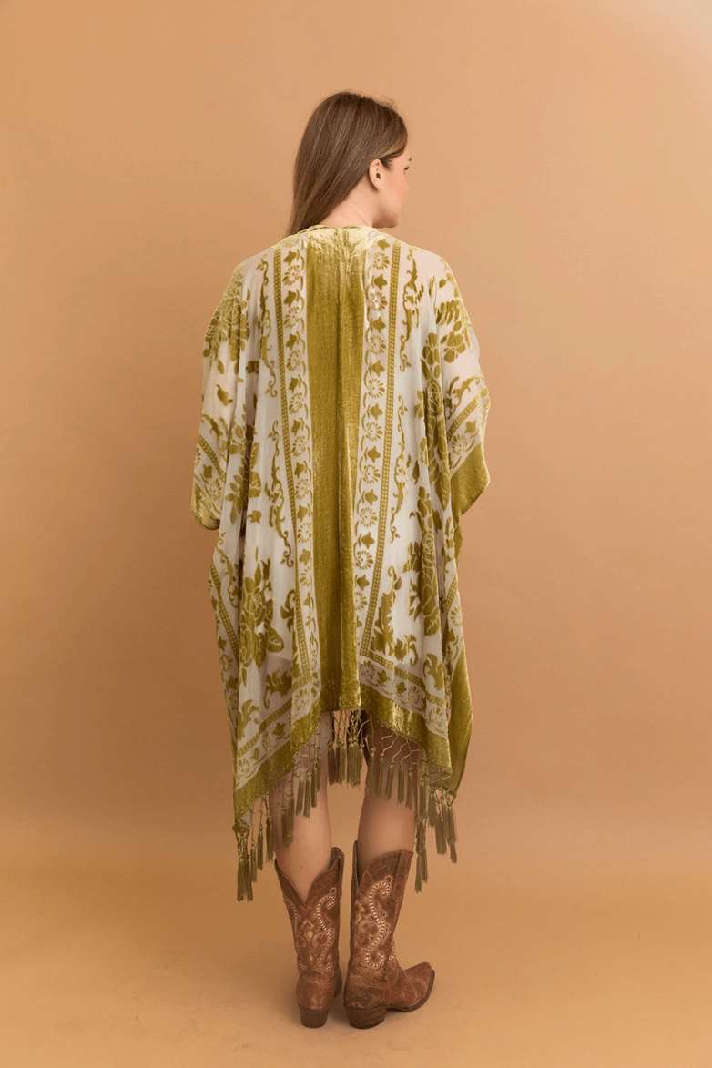 Victoria Velvet Burnout Mesh Tassel Kimono - ivyandlavyboutique Leto