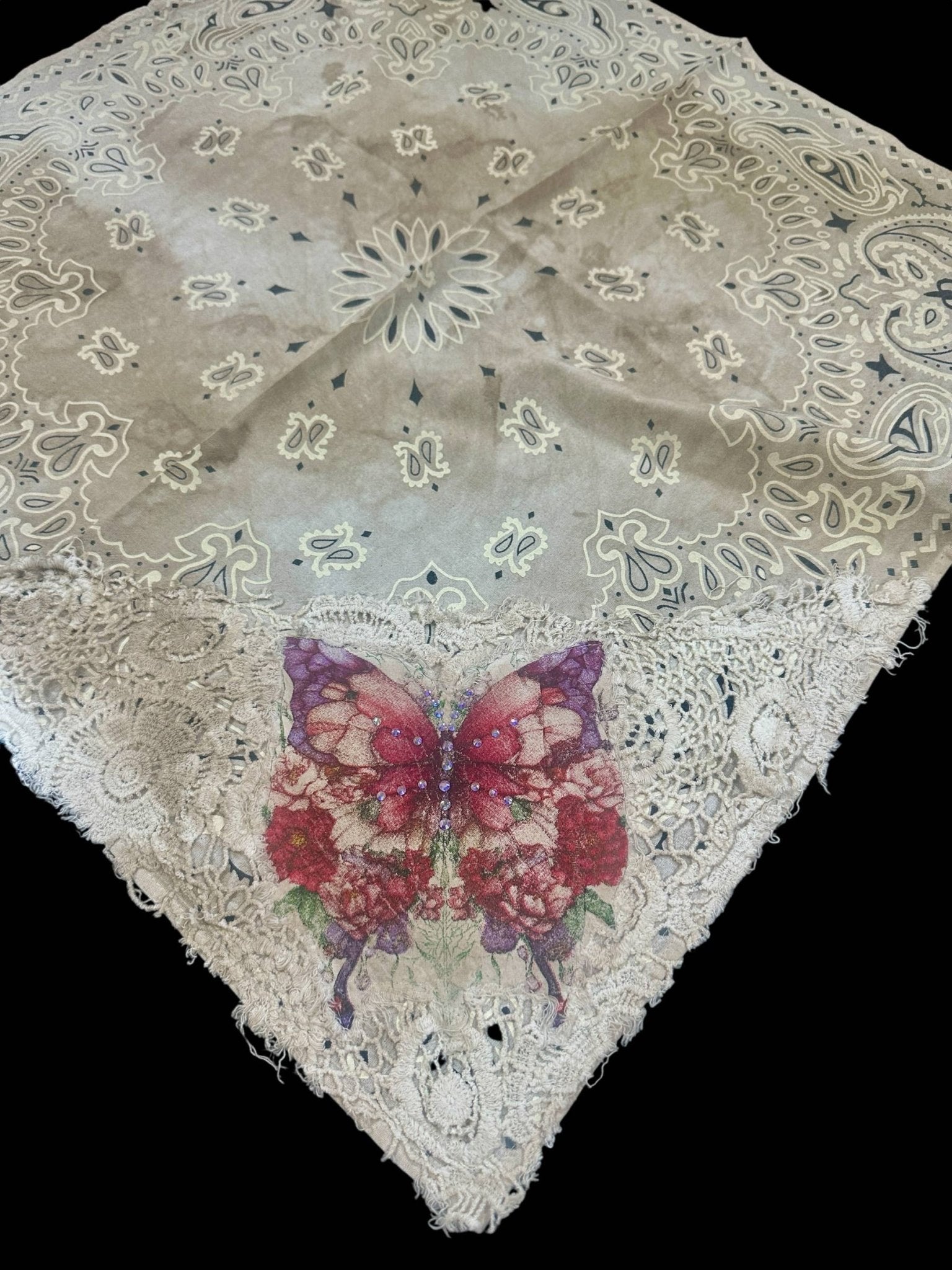 Vintage Hand Painted Butterfly Bandana - ivyandlavyboutique A Rare Bird Shop