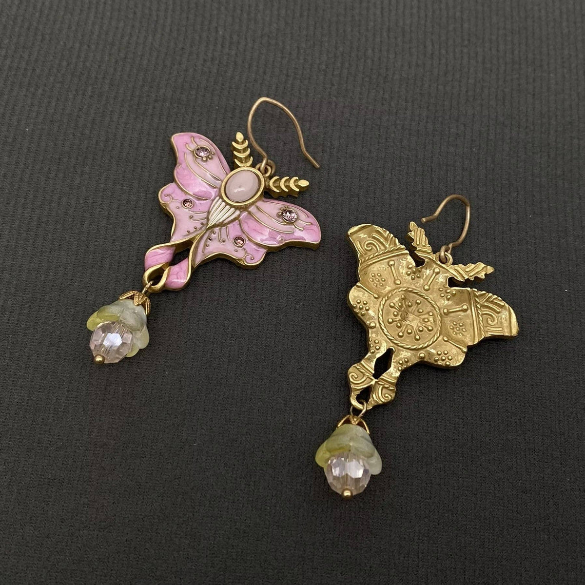 Vintage Pink Enamel Butterfly Dangle Earrings - ivyandlavyboutique Mio Queena